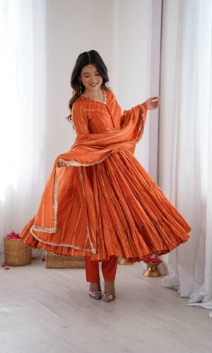 Mal Chanderi Mirror Work Ruffle Gown Set